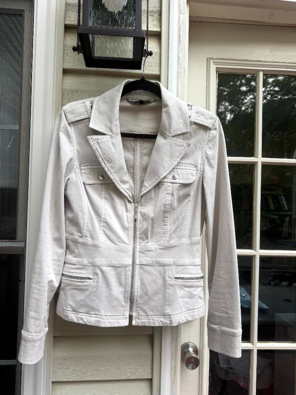 White House Black Market (WHBM) Stretch Zip Front Peplum Jacket, Size 6
